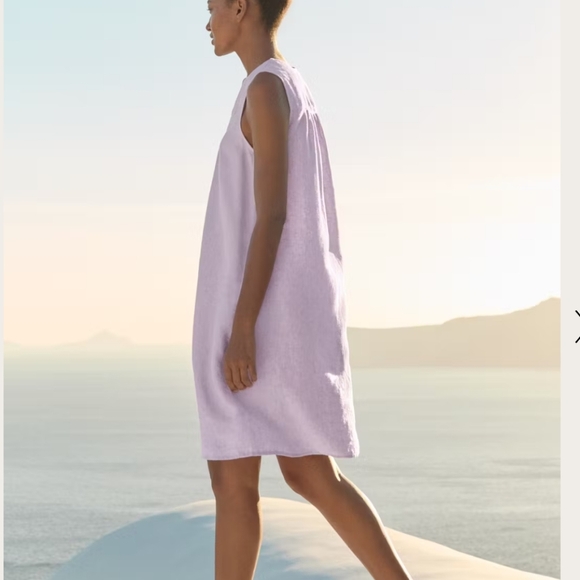 Poetry Minimalist A Shape Linen Lavender Sleeveless V-Neck Dress Sz 12 Pockets - Picture 2 of 7